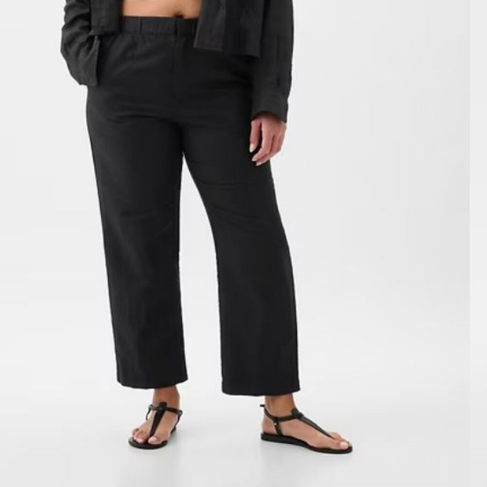 NWT Gap High Rise Linen-Cotton Pull-On Pants - Black
